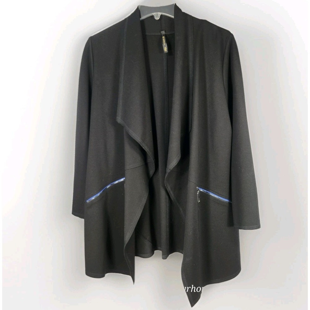 IC By Connie K Black Asymmetric, Self-Close, Draped Jacket with Pockets
